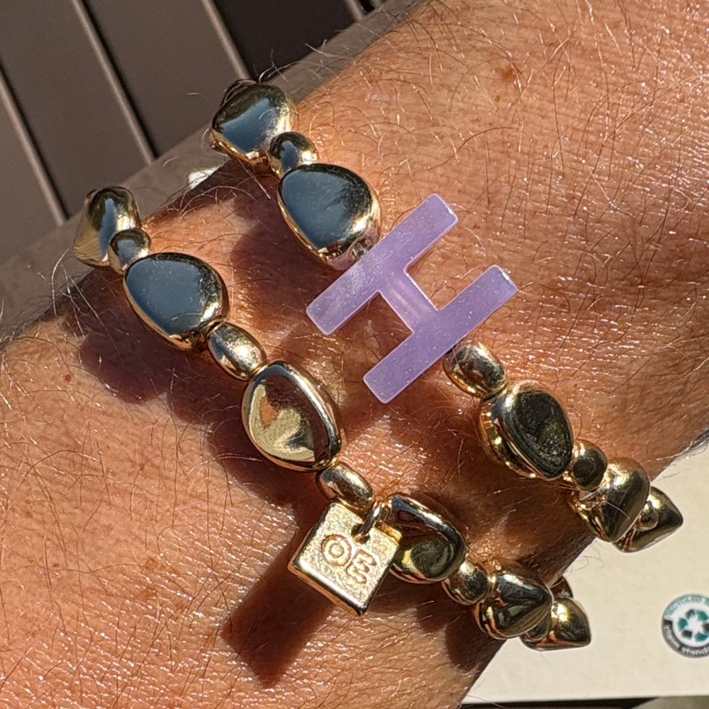 Nordstrom Open Edit H NWT Set of 2 "H" Initial Beaded Bracelets Gold